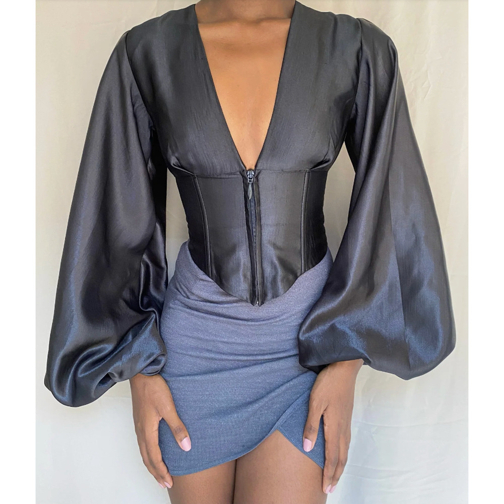 Kilentar Joyo Silk Corset Top Womens 18UK 14US Black Balloon Sleeve Avant Garde - Picture 2 of 16